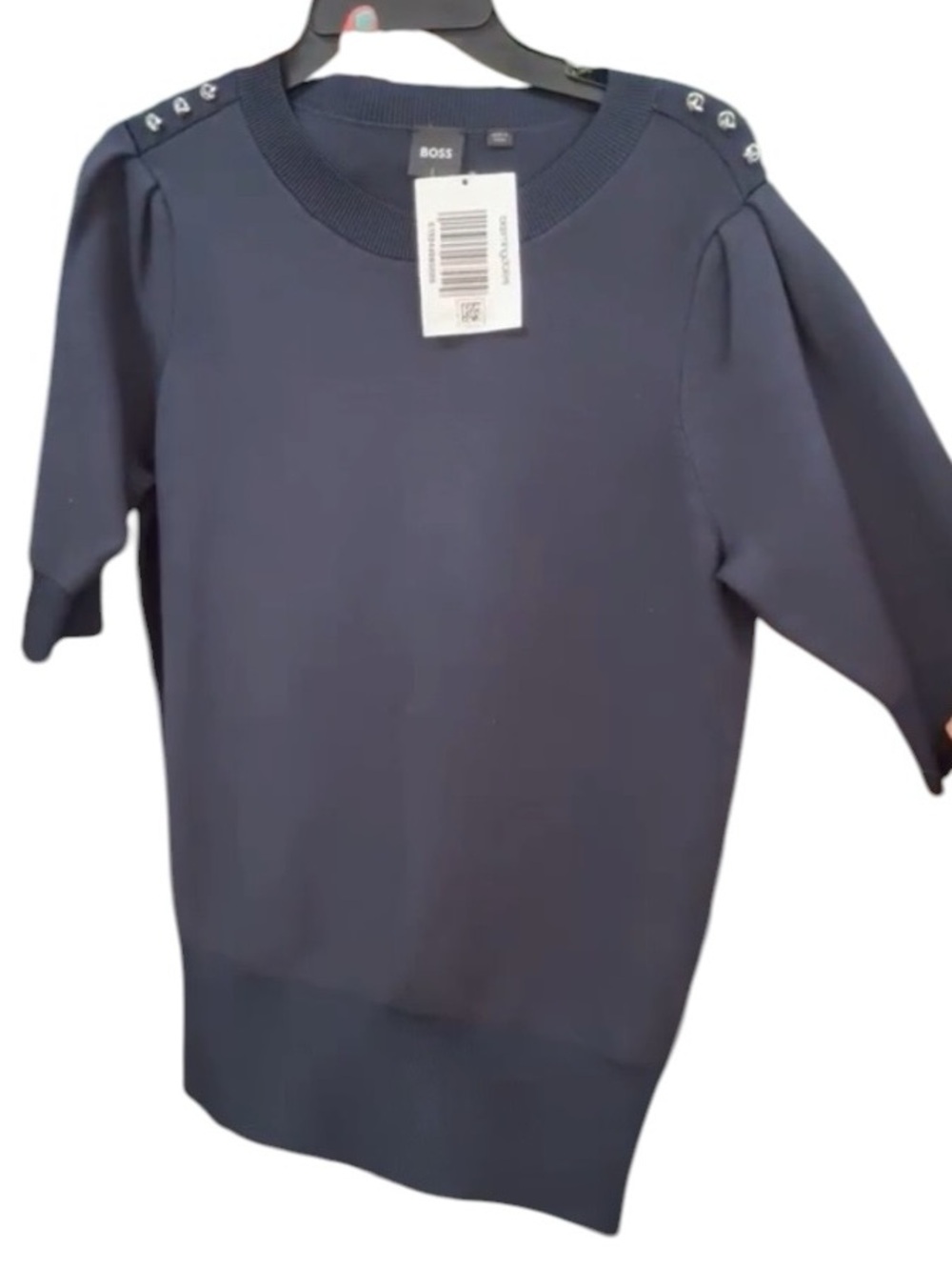 Boss by Hugo Boss Fantalina Button Shoulder Sweater S/S in Navy Size Large - Picture 3 of 9
